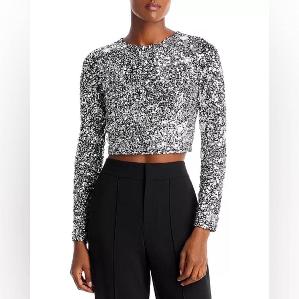 Alice + Olivia Orin Embellished Silver Crop Top